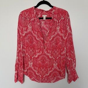 J. Crew Vibrant Red and White Blouse